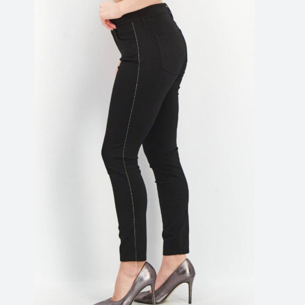 NYDJ Black Embellished Trim Skinny Stretch Ankle Trouser Pant Size 10